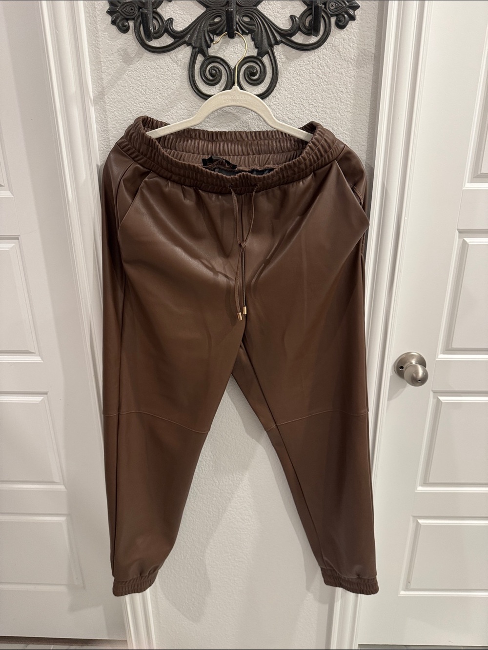 bebe Brown Faux Leather Jogger Pants